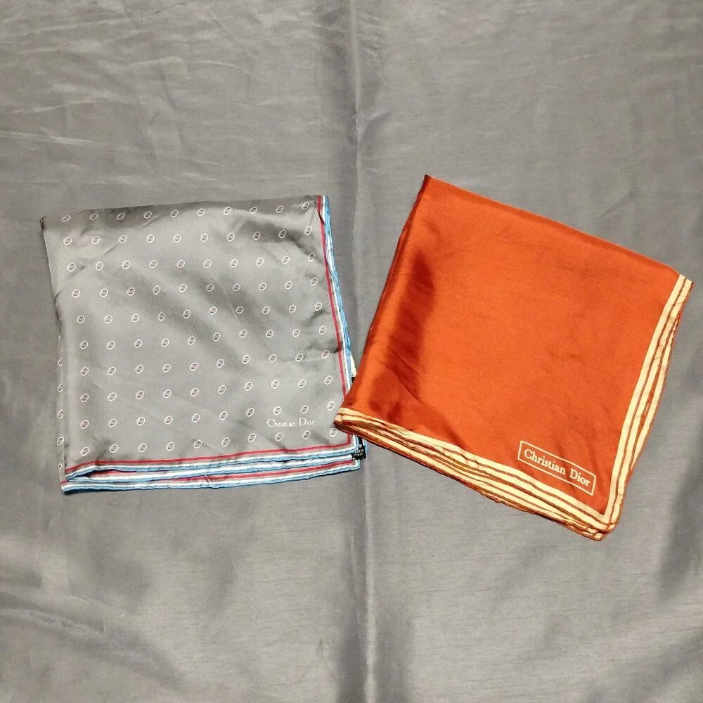 ❤️2 CHRISTIAN DIOR Pocket Square Bandana Luxurious Silk Scarf